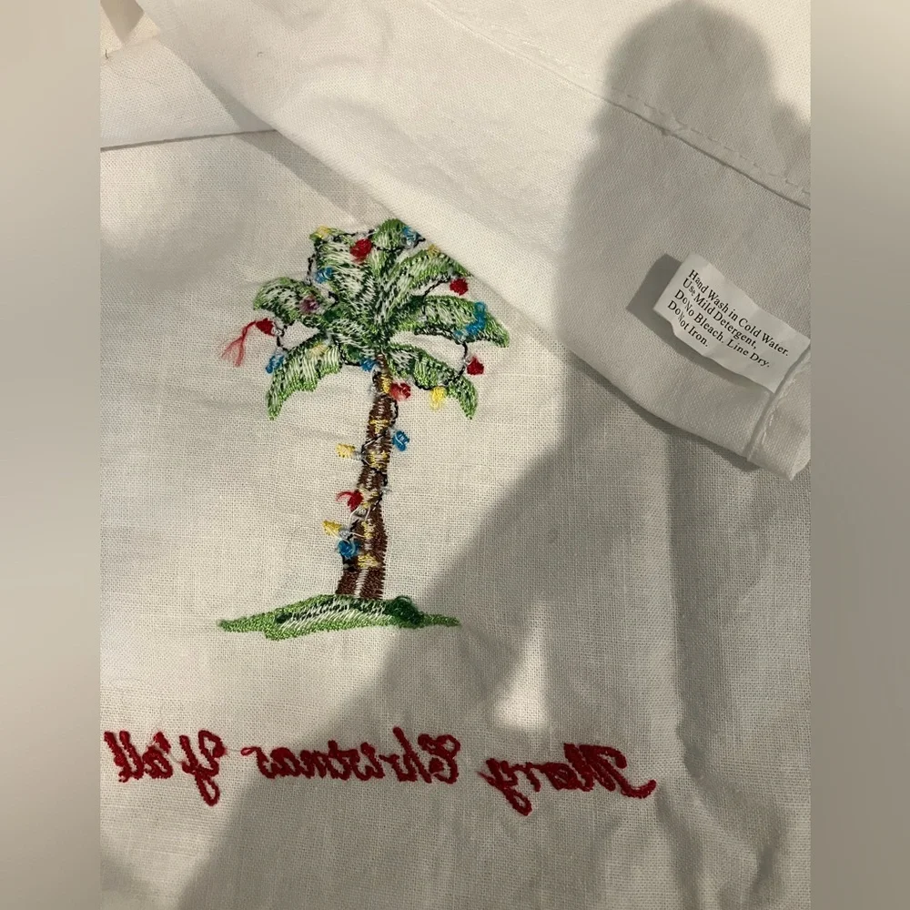 Merry Christmas Y’all white kitchen towel  embroidered palm tree